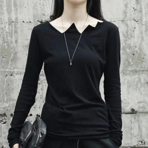 Kinky Cloth Black Irregular Neckline Top