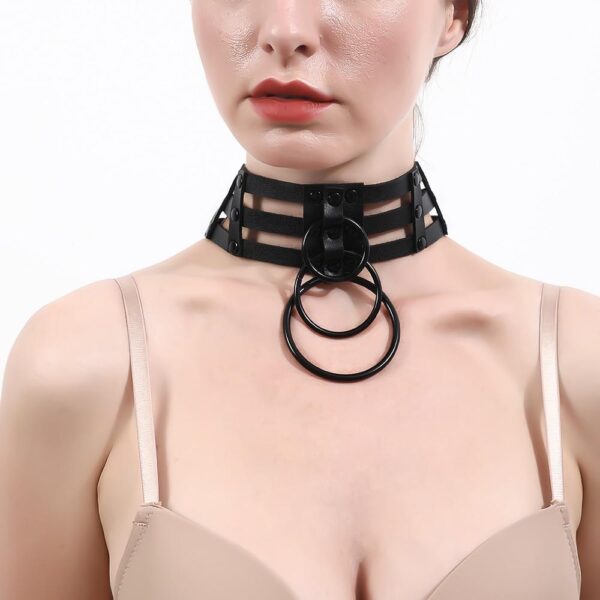 Kinky Cloth 200001886 Black Layered O-Ring Cage Choker