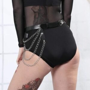 Kinky Cloth 200001886 Black Leather Layered Chains Belt