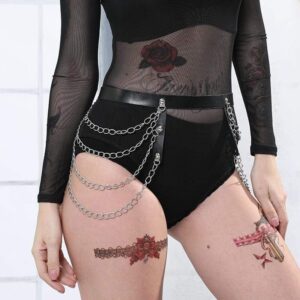 Kinky Cloth 200001886 Black Leather Layered Chains Belt