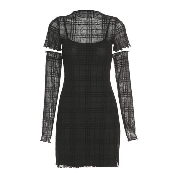 Kinky Cloth black / S Black Mesh Plaid Dress