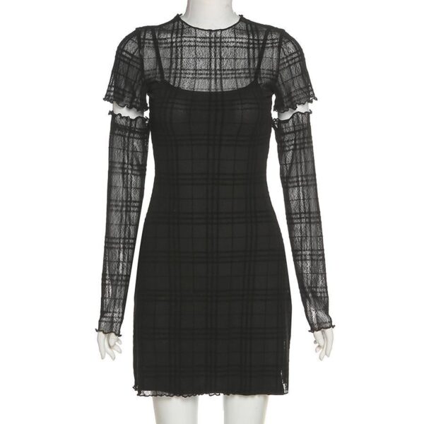 Kinky Cloth Black Mesh Plaid Dress