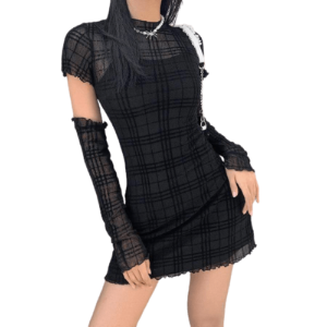 Kinky Cloth Black Mesh Plaid Dress