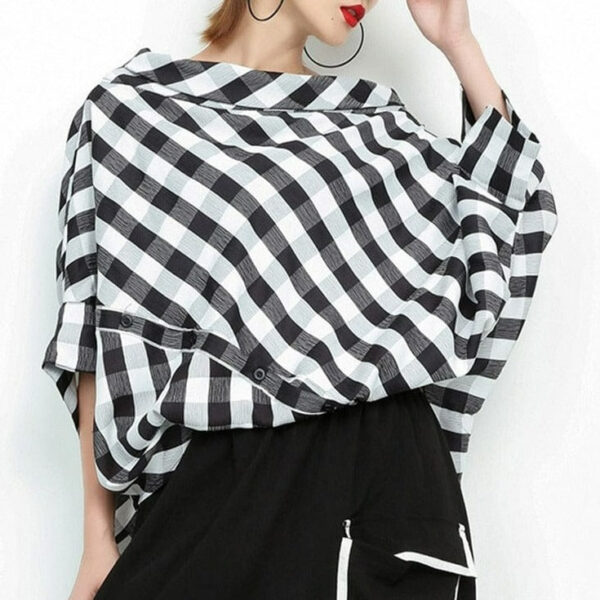 Kinky Cloth Black Plaid Big Size Blouse