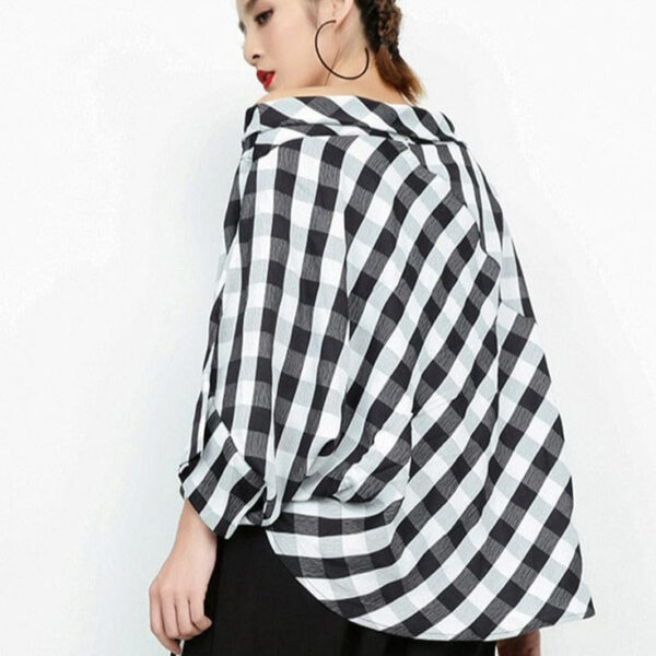 Kinky Cloth Black Plaid Big Size Blouse