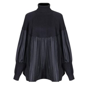 Kinky Cloth Black / One Size Black Pleated Knit Turtleneck Sweater