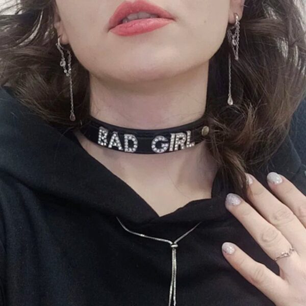 Kinky Cloth Black Rhinestone Customized Letters Choker