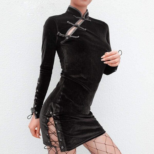 Kinky Cloth 200000347 Black Side Lace Up Cheongsam Bodycon