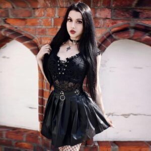 Black Sleeveless Ruffle Gothic Lace Bodysuit | Buy Online | Kinky Cloth