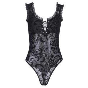 Kinky Cloth 201236202 Black / S Black Sleeveless Ruffle Gothic Lace Bodysuit