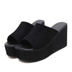 Kinky Cloth Black Slip On Platform Wedge