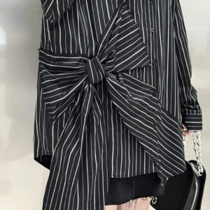 Kinky Cloth Black / One Size Black Striped Bow Irregular Blouse