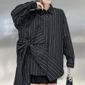 Kinky Cloth Black / One Size Black Striped Bow Irregular Blouse