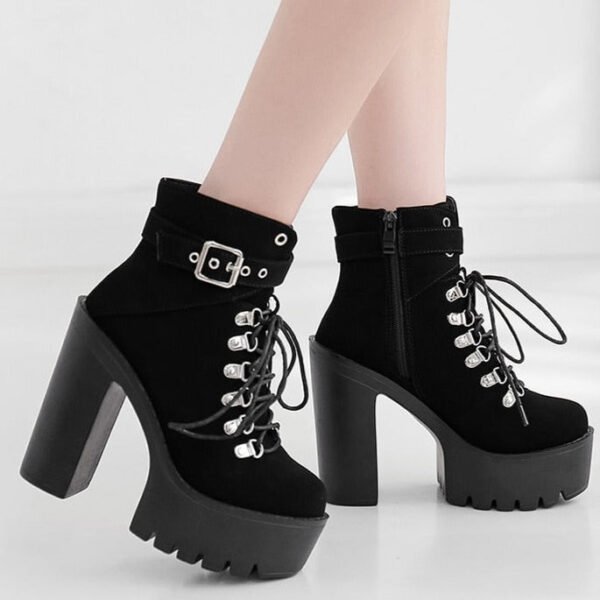 Kinky Cloth Black Suede Thick Heel Boots