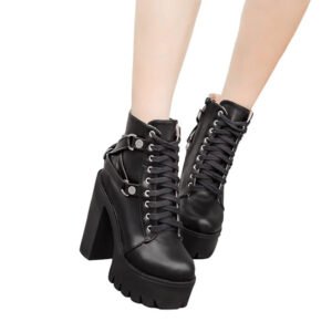 Kinky Cloth Black Ultra Heeled Platform Boots