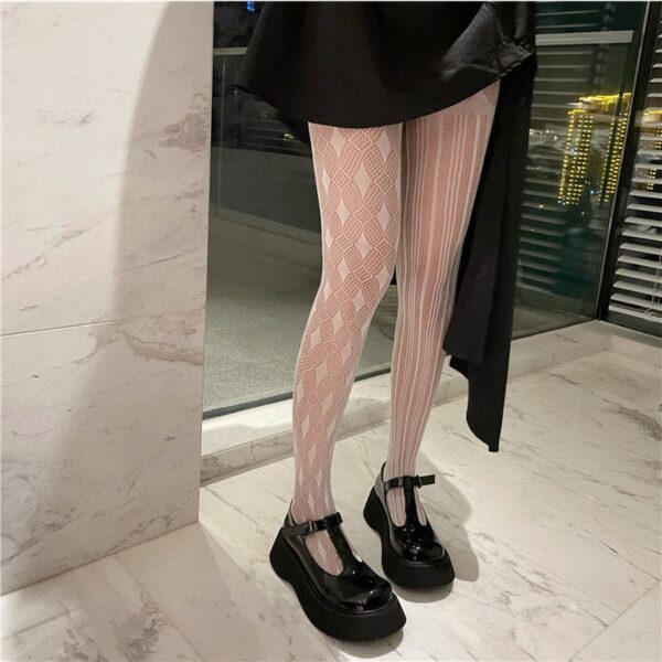 Kinky Cloth white A / One Size Black White Gothic Stockings