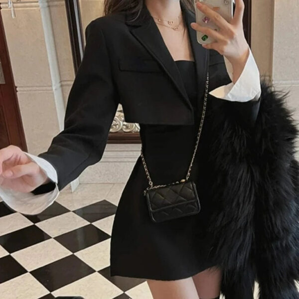 Kinky Cloth Blazer Coat + Strap Dress Set