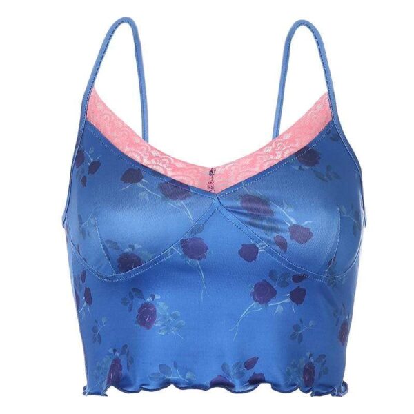 Kinky Cloth 200000790 Blue / S Blue Floral Lace Patchwork Crop Camisole