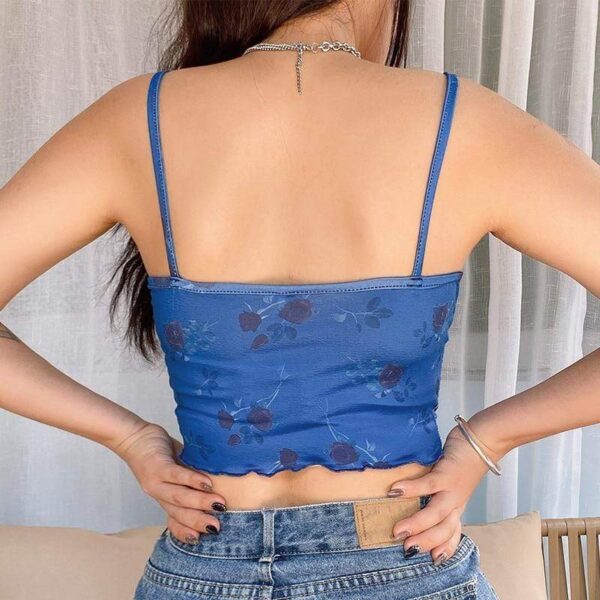 Kinky Cloth 200000790 Blue Floral Lace Patchwork Crop Camisole