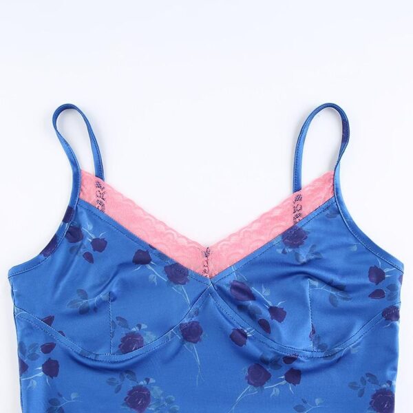 Kinky Cloth 200000790 Blue Floral Lace Patchwork Crop Camisole