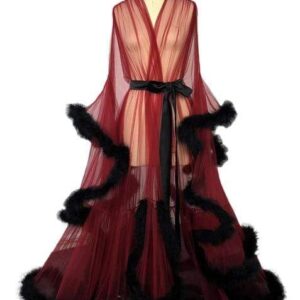 Kinky Cloth burgundy black mix / S Boudoir Feather Sheer Robe