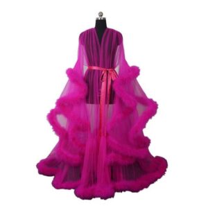 Kinky Cloth Fuchsia / XXS Boudoir Feather Sheer Robe