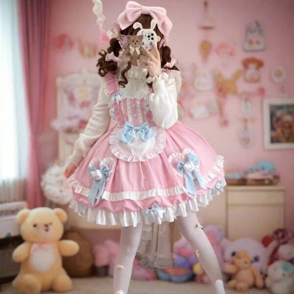 Kinky Cloth Bow Bear Lace Jsk Dress