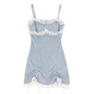 Kinky Cloth Blue Dress / S Bow Lace Mini Lolita Dress