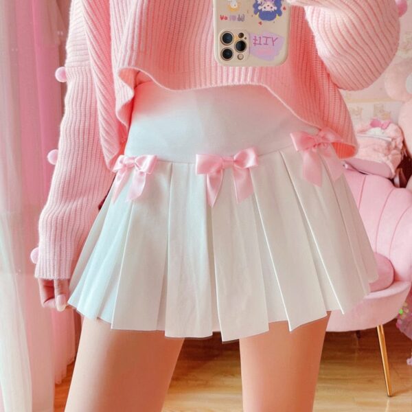 Kinky Cloth Bow Pleated High Waist Skirt