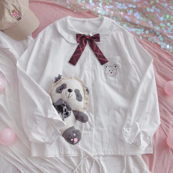 Kinky Cloth Bow Tie Bear Embroidery Pocket Top