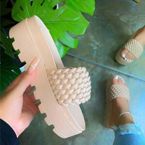 Kinky Cloth Beige / 4.5 Braided Platform Slide Sandals