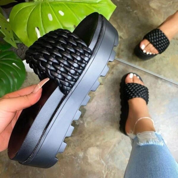 Kinky Cloth Black / 4.5 Braided Platform Slide Sandals