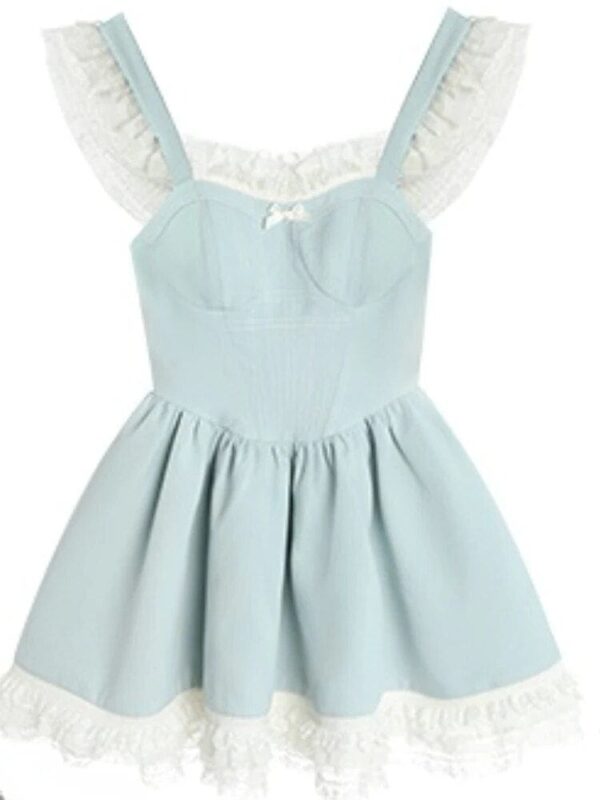 Kinky Cloth Blue Strap Dress / S Bubble Sleeve Lace Dress