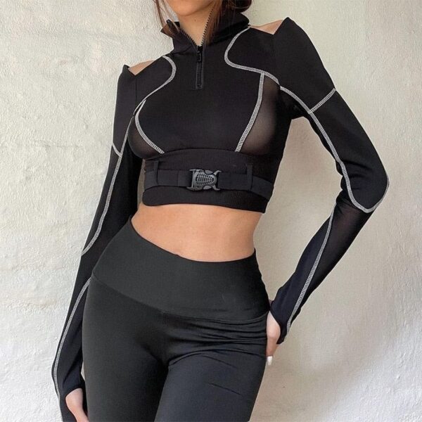 Kinky Cloth Buckle Patchwork Crop Top