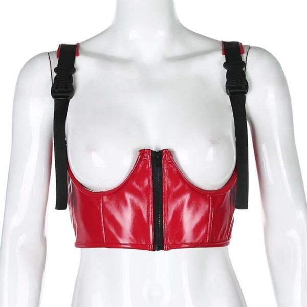 Kinky Cloth 200000790 Buckle Strap PU Leather Crop Top