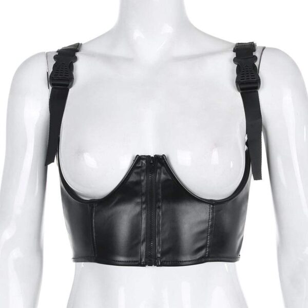 Kinky Cloth 200000790 Buckle Strap PU Leather Crop Top