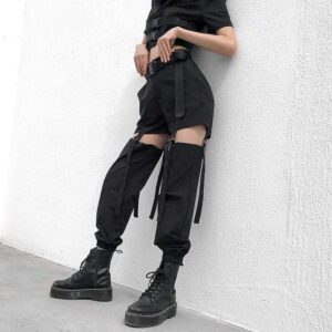 Kinky Cloth 200000366 Buckle Track Adjustable Hollow Out Pants