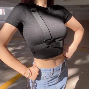 Kinky Cloth 200000791 Buckle Up Black Crop Top