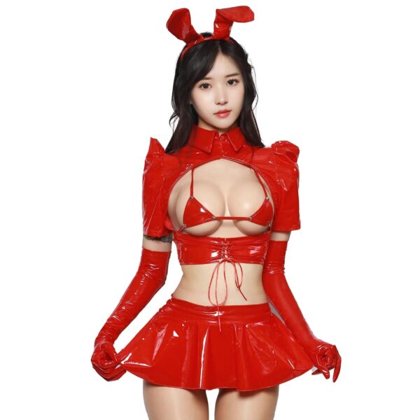 Kinky Cloth Red A / M Bunny Triangle Bra Skirt Set