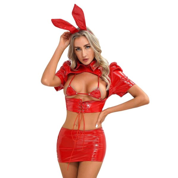 Kinky Cloth Red B / M Bunny Triangle Bra Skirt Set