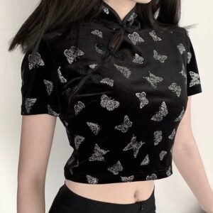 Kinky Cloth Butterfly Chinese Style Collar Top