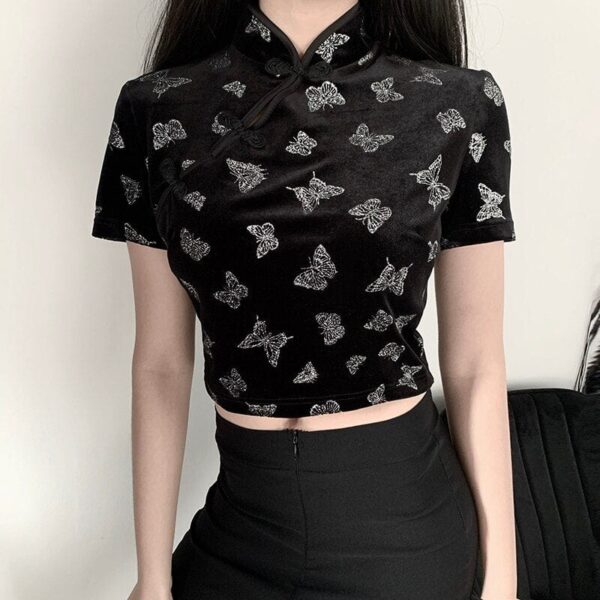 Kinky Cloth Butterfly Chinese Style Collar Top