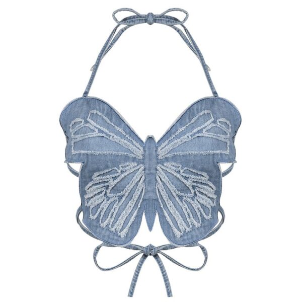 Kinky Cloth Blue / S Butterfly Denim Tube Top