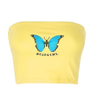 Kinky Cloth 200003588 Yellow / L Butterfly Print Tube Crop Top