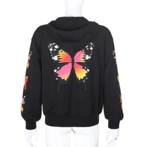 Kinky Cloth 200000366 Black / S Butterfly Print Zipper Up Hoodies