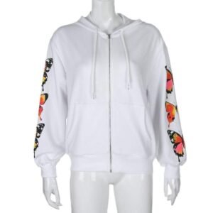 Kinky Cloth 200000366 White / S Butterfly Print Zipper Up Hoodies