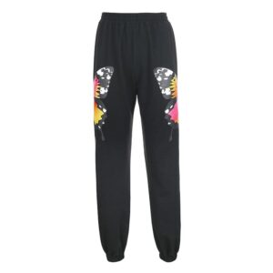 Kinky Cloth 200000366 Black / S Butterfly Printed High Waist Sweatpants