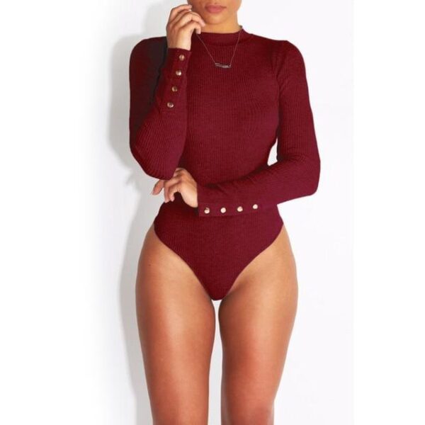 Kinky Cloth Wine Red / S Button Turtleneck Bodysuit