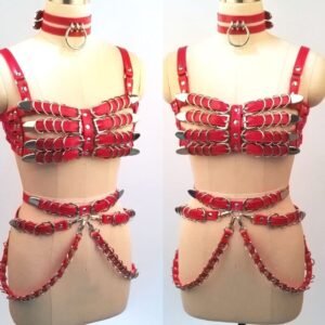 Kinky Cloth Caged Bra Belt Harness Choker Cosplay