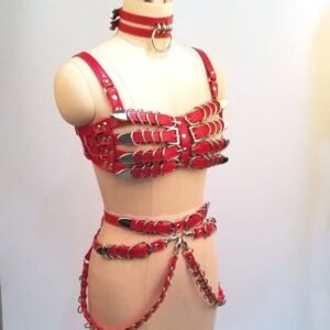 Kinky Cloth Caged Bra Belt Harness Choker Cosplay